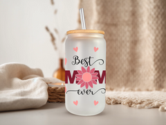 18oz Personalized  Frosted Glass Tumbler with Best Mom Ever #224