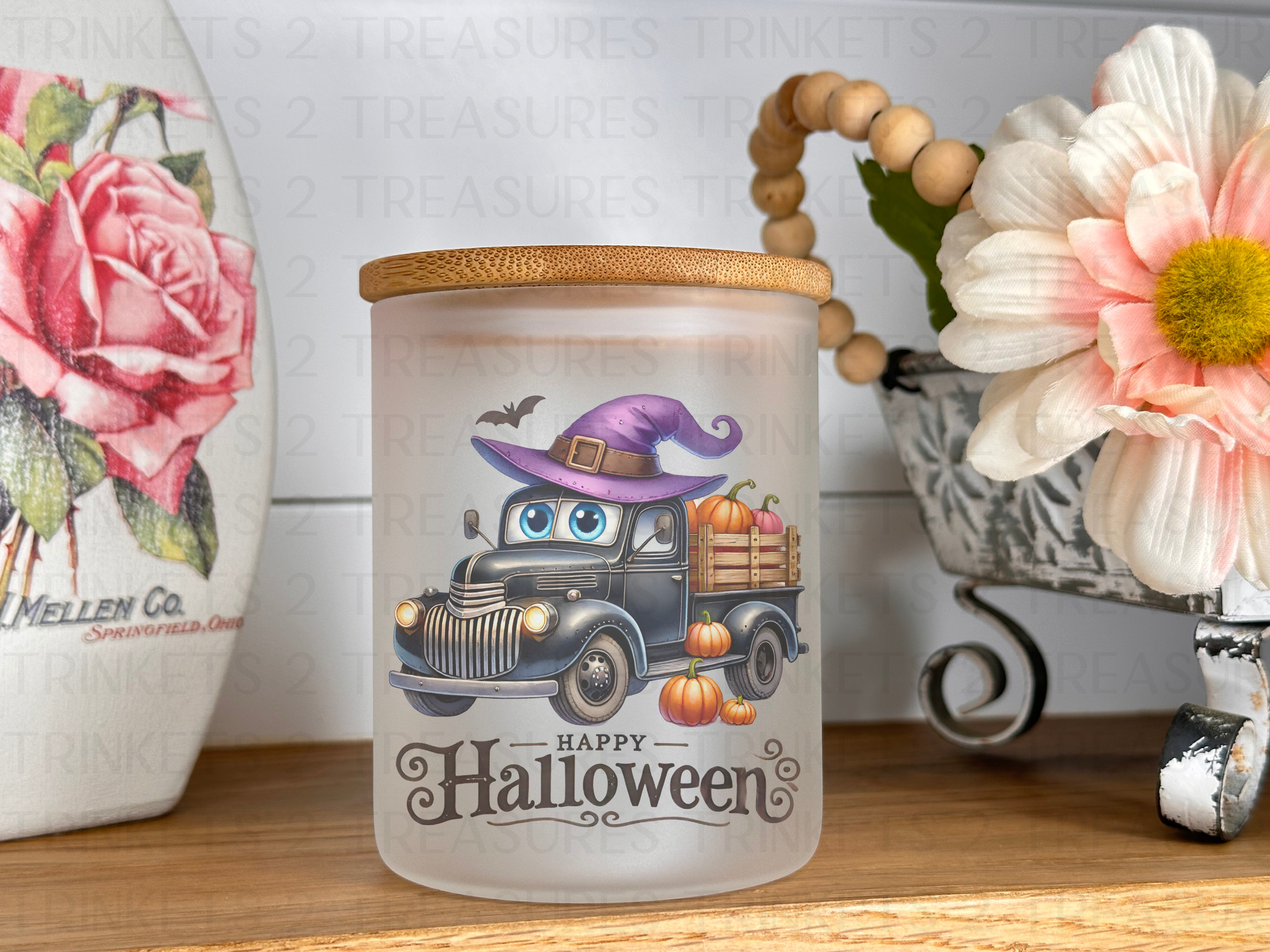 10 oz Frosted Candle Jars with Bamboo Lid/Multi-Purpose Jar/Happy Halloween/#528