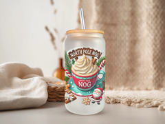 18oz Personalized  Frosted Glass Tumbler with North Pole Nog #238