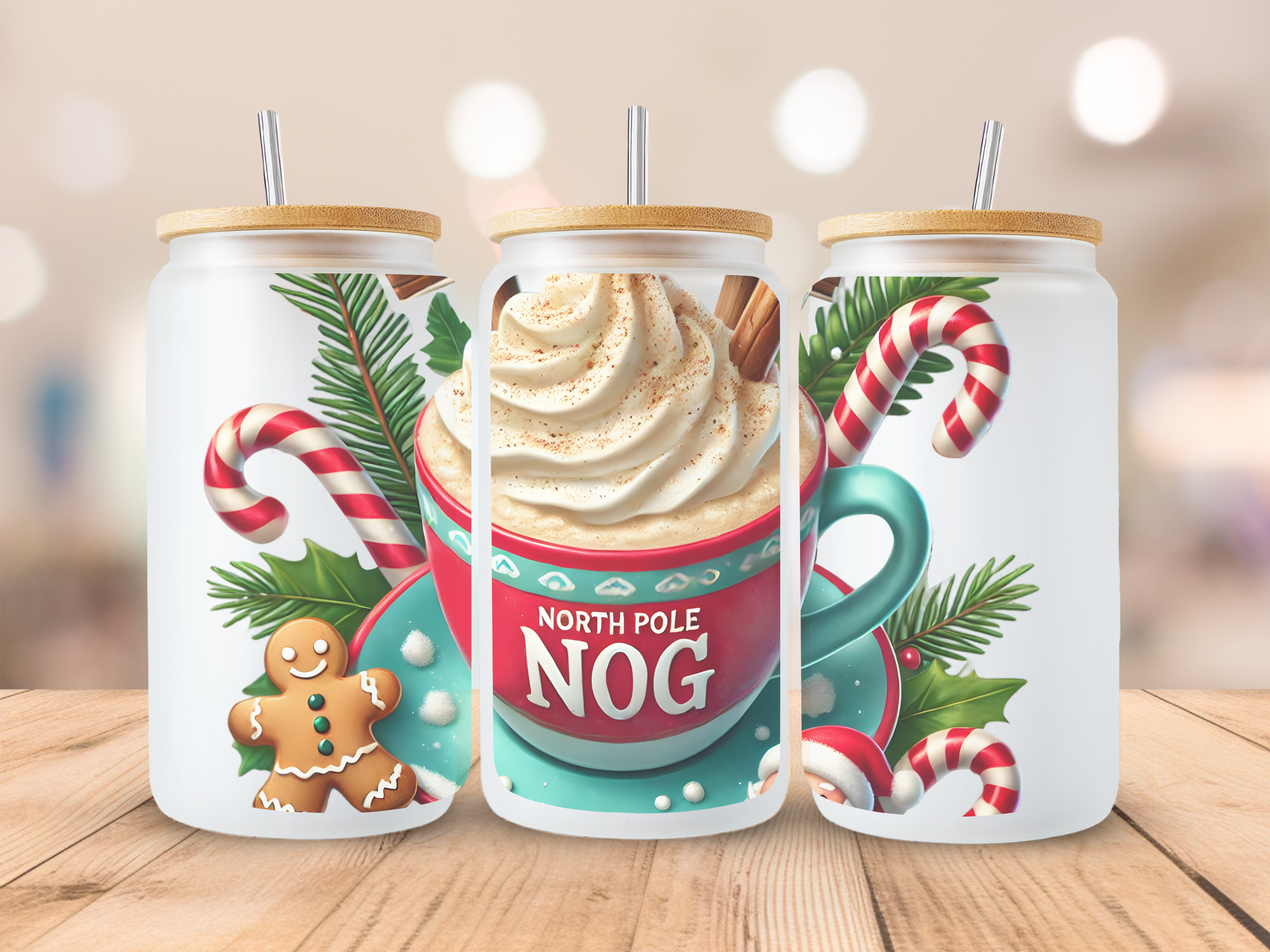 18oz Personalized  Frosted Glass Tumbler with North Pole Nog #238