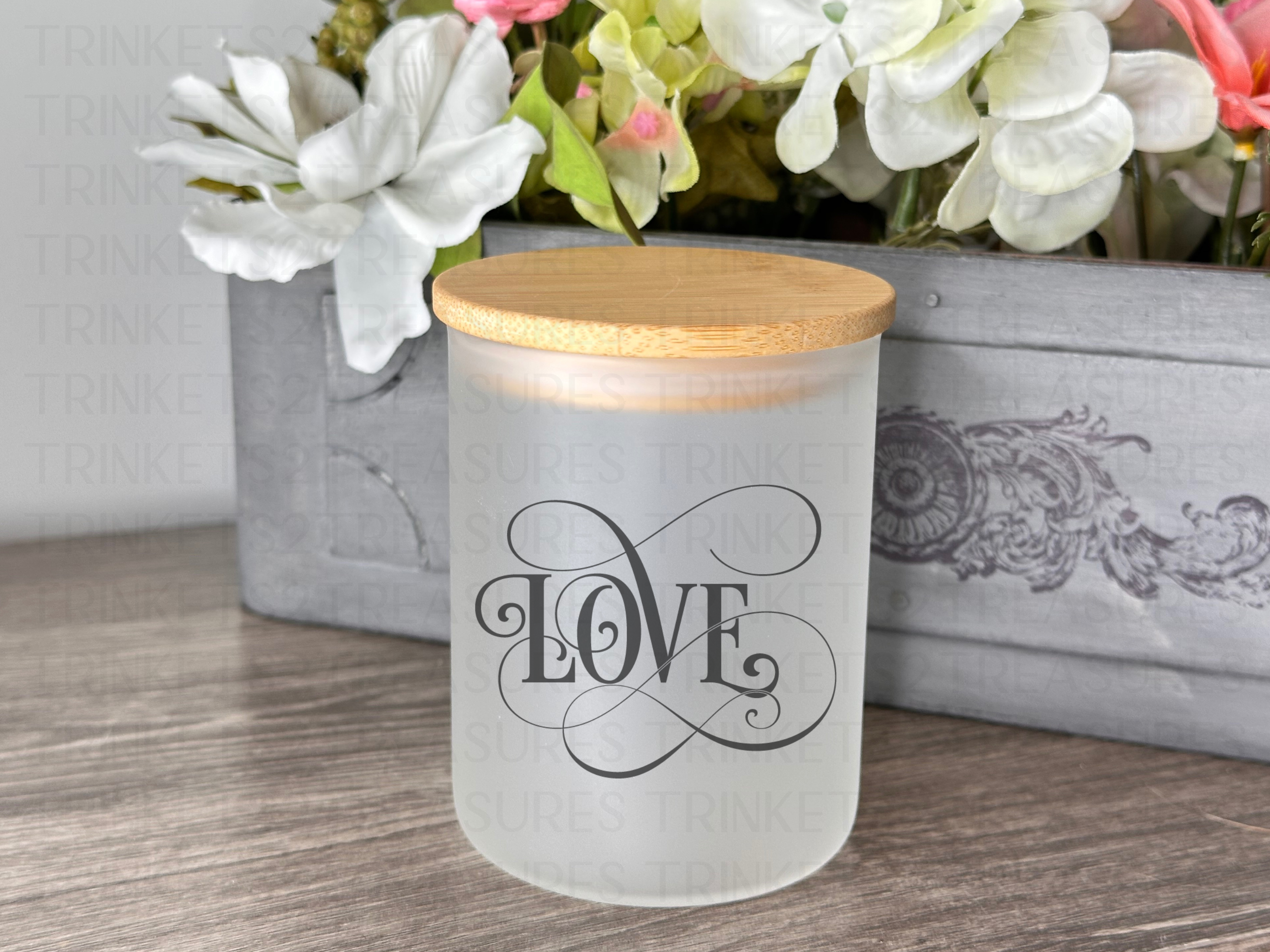 10 oz Frosted Candle Jars with Bamboo Lid/Multi-Purpose Jar/Love/#510