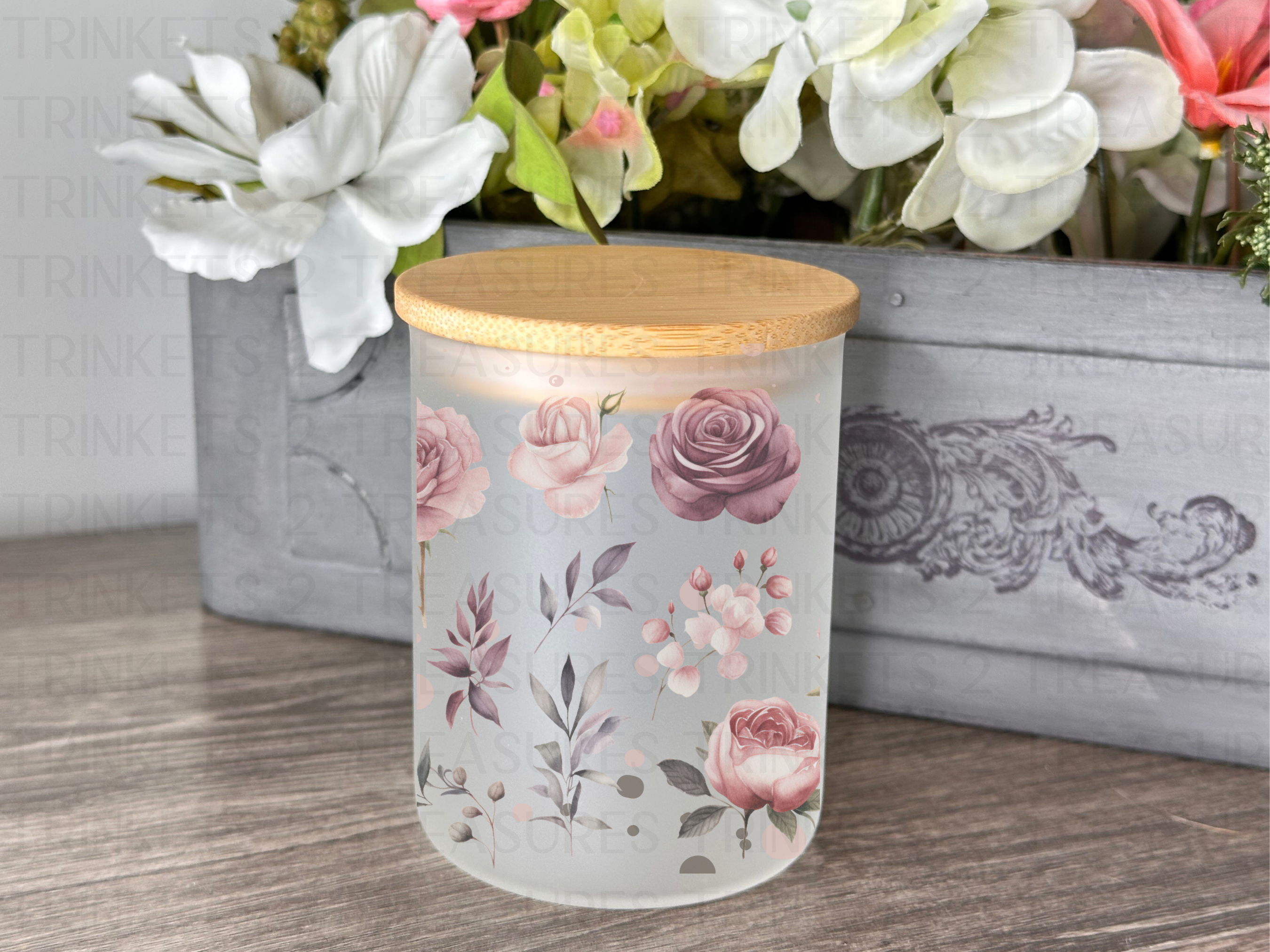 10 oz Frosted Candle Jars with Bamboo Lid/Multi-Purpose Jar/Dusty Rose/#526