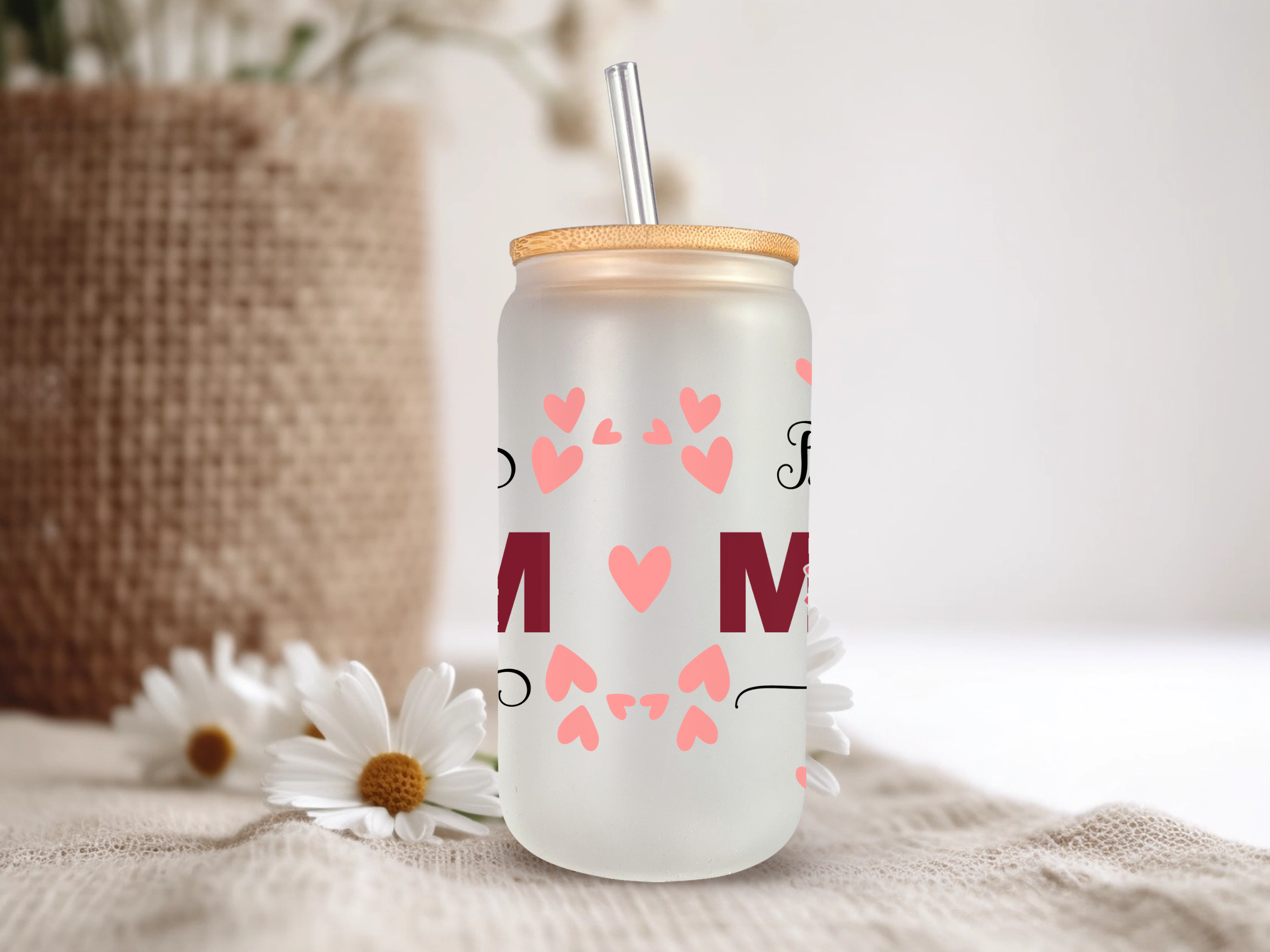 18oz Personalized  Frosted Glass Tumbler with Best Mom Ever #224