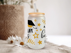 18oz Personalized  Frosted Glass Tumbler with And The Adventure Begins #226