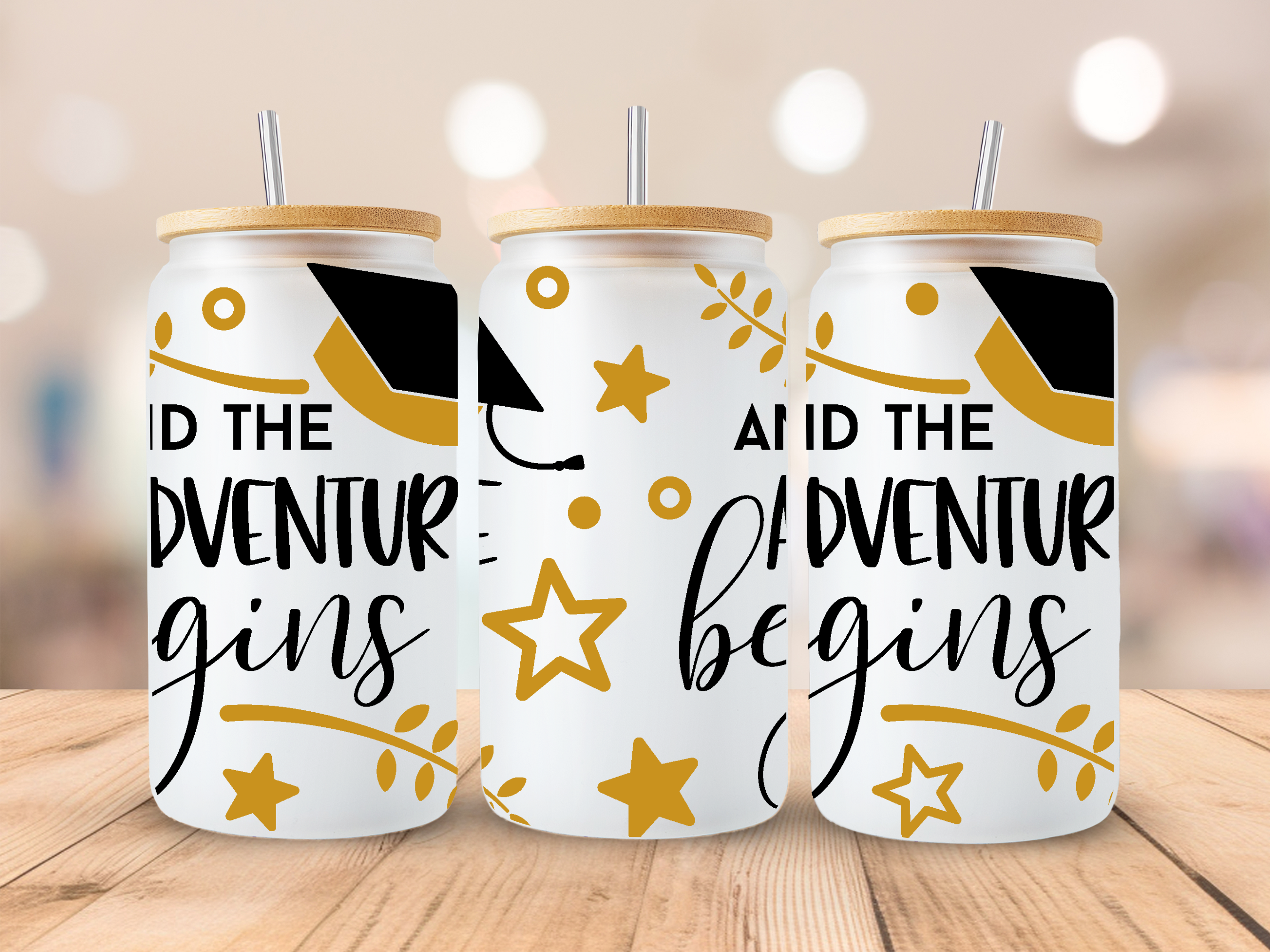 18oz Personalized  Frosted Glass Tumbler with And The Adventure Begins #226