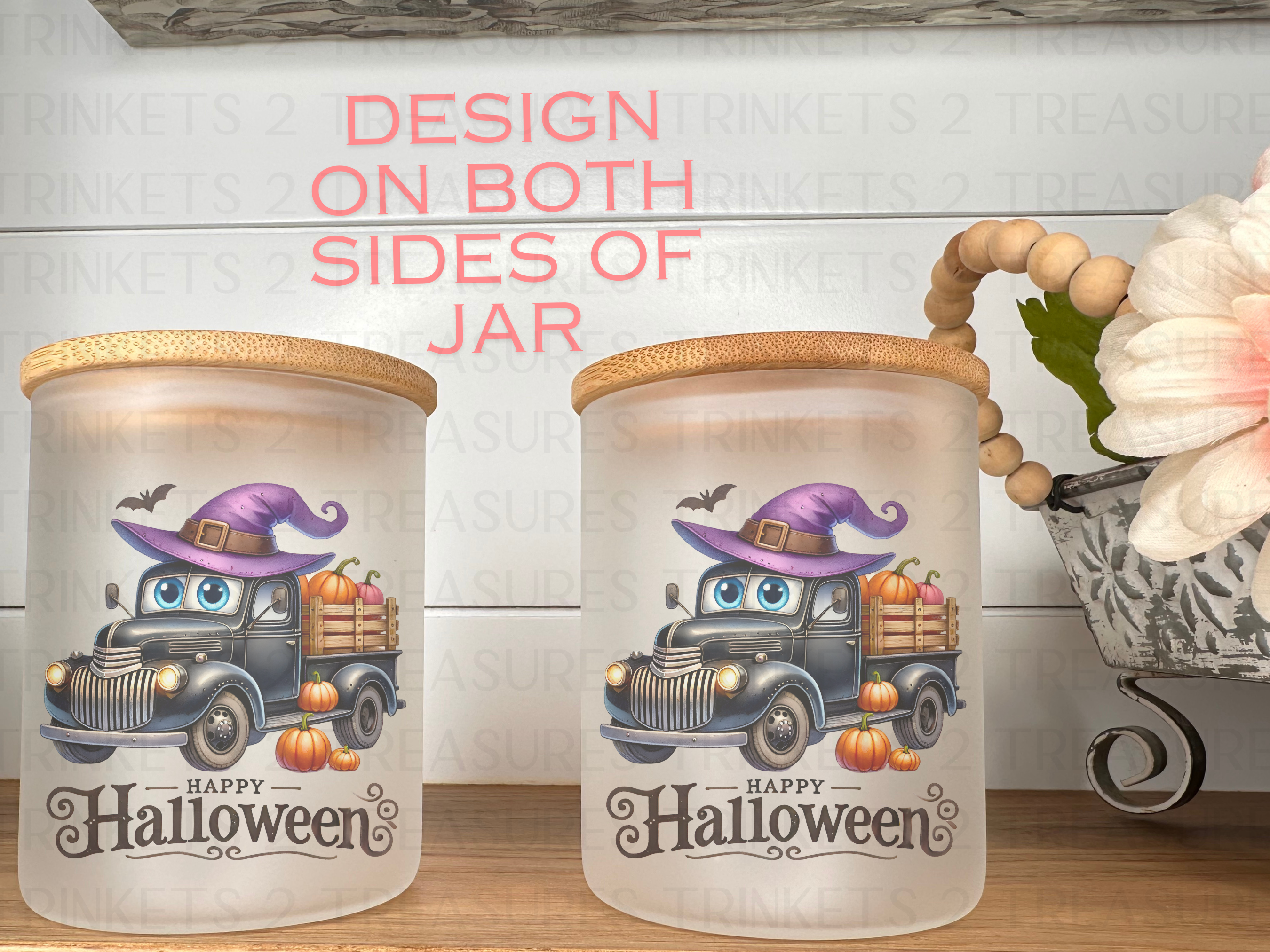 10 oz Frosted Candle Jars with Bamboo Lid/Multi-Purpose Jar/Happy Halloween/#528