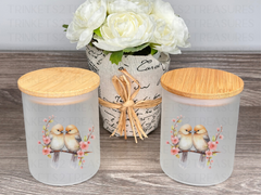 10 oz Frosted Candle Jars with Bamboo Lid/Multi-Purpose Jar/Love Birds/#511