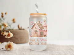 18oz Personalized  Frosted Glass Tumbler with Pink Gingerbread #237