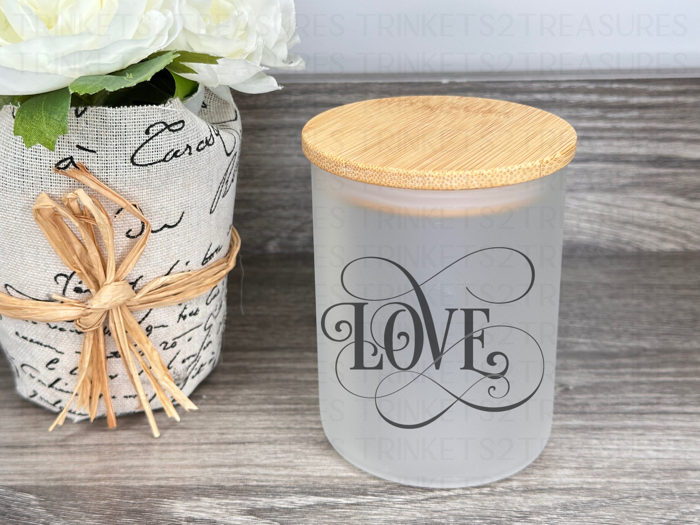 10 oz Frosted Candle Jars with Bamboo Lid/Multi-Purpose Jar/Love/#510