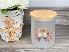 10 oz Frosted Candle Jars with Bamboo Lid/Multi-Purpose Jar/Love Birds/#511