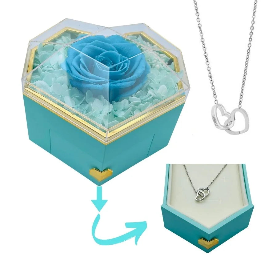 Heart Rose Gift Box - W/ Engraved Necklace & Real Rose