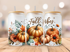 18oz Personalized  Frosted Glass Tumbler With Fall Vibes #229