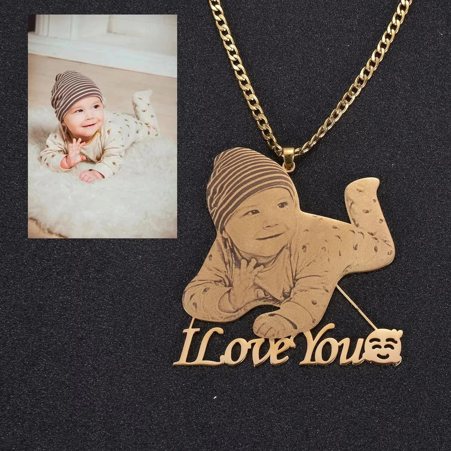 Custom Photo Engraved Pendant Necklace - Anniversary Gift For Her, For Him