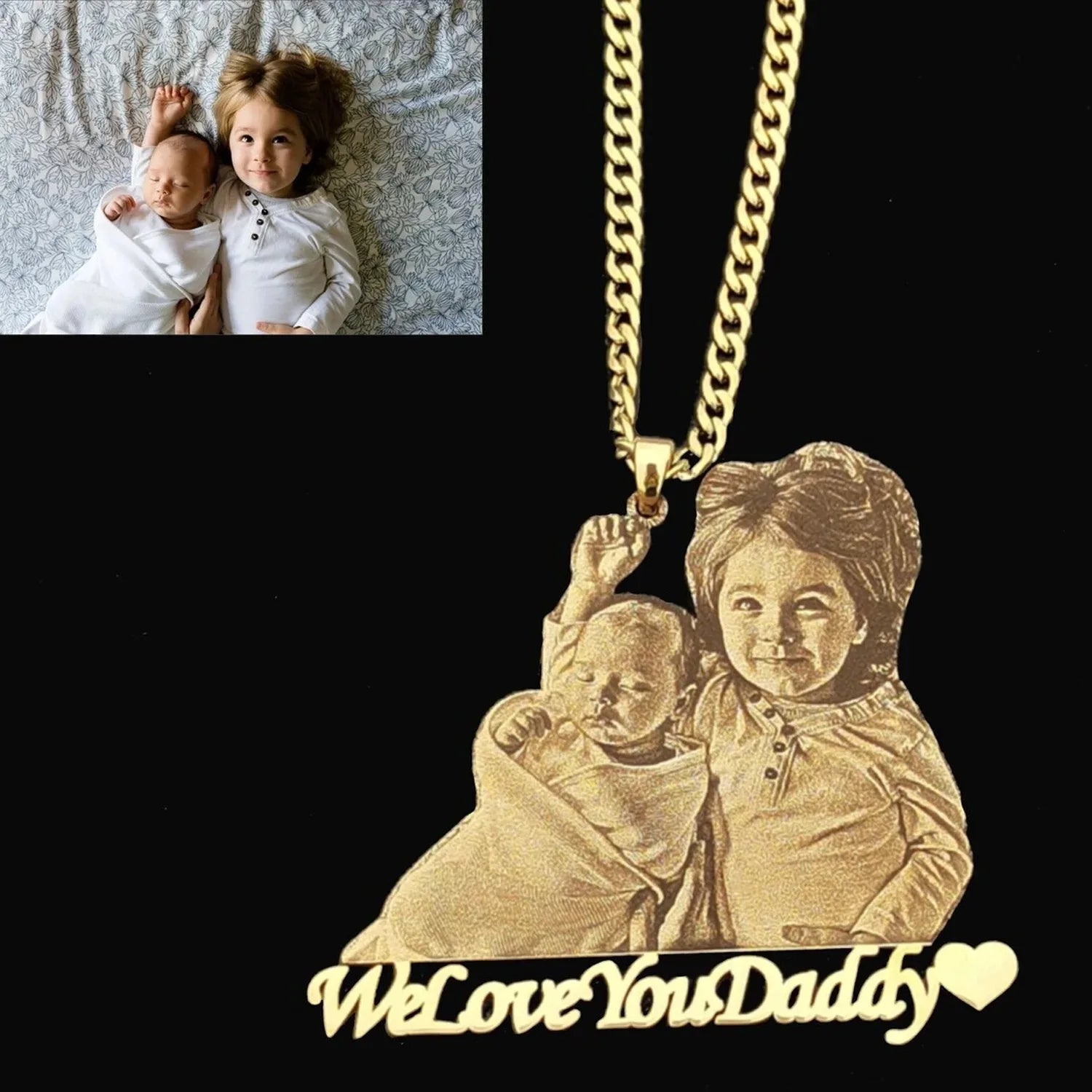 Custom Photo Engraved Pendant Necklace - Anniversary Gift For Her, For Him