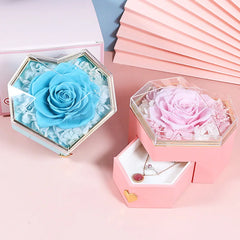 Heart Rose Gift Box - W/ Engraved Necklace & Real Rose