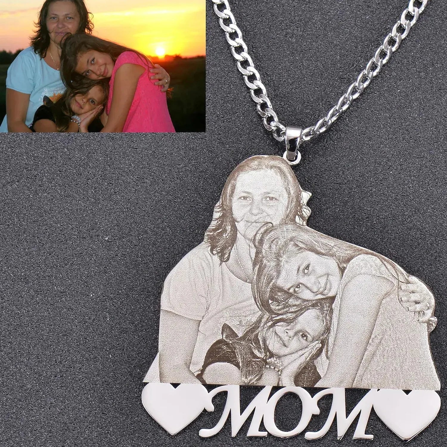 Custom Photo Engraved Pendant Necklace - Anniversary Gift For Her, For Him