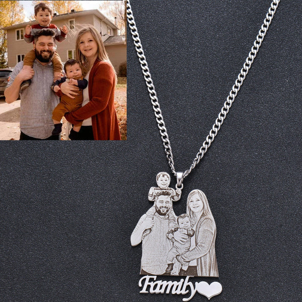 Custom Photo Engraved Pendant Necklace - Anniversary Gift For Her, For Him