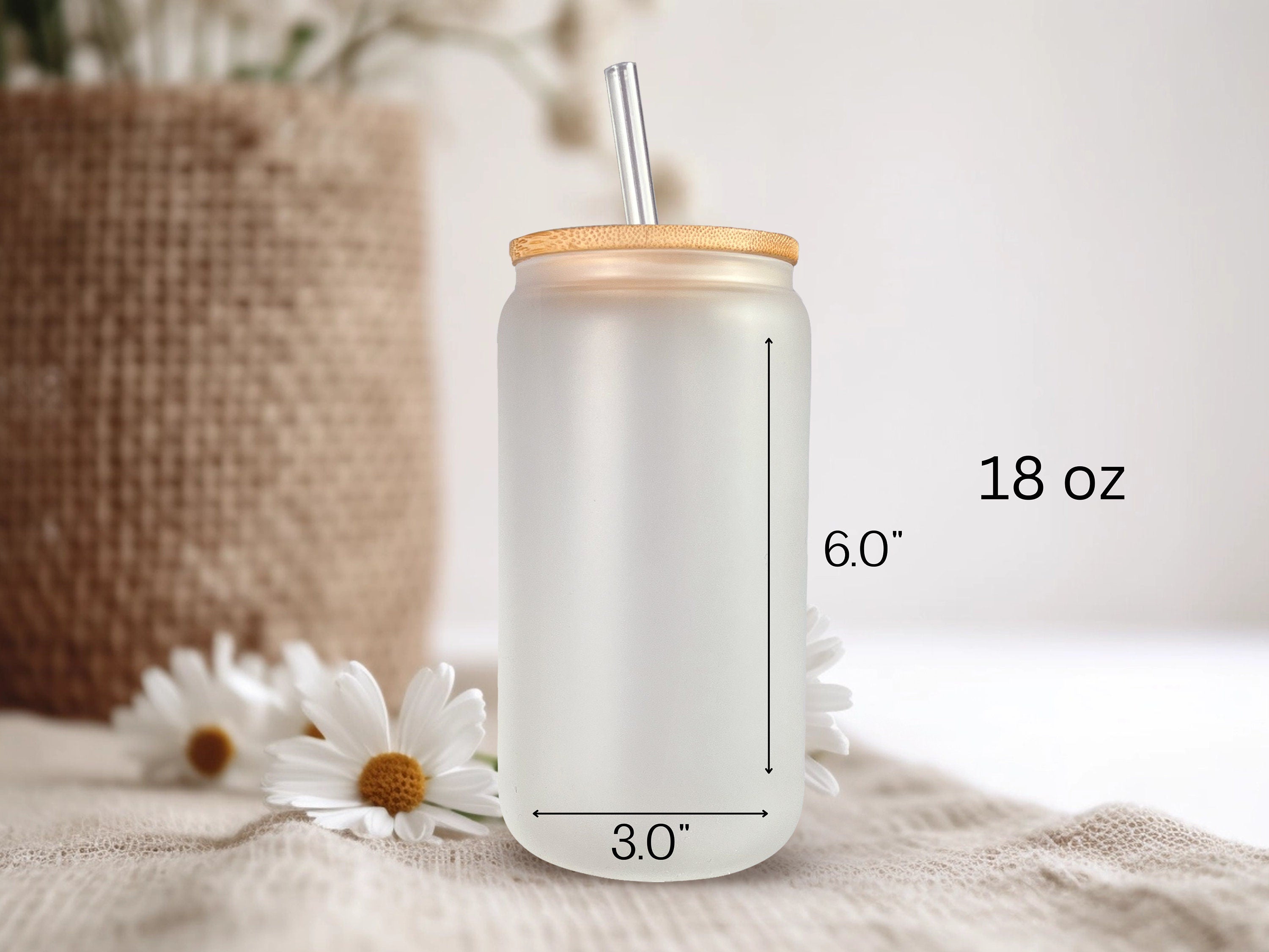 18 oz Personalized Frosted Glass Tumbler with Bamboo Lid & Glass Straw/Pink Flowers and Butterflies/#211