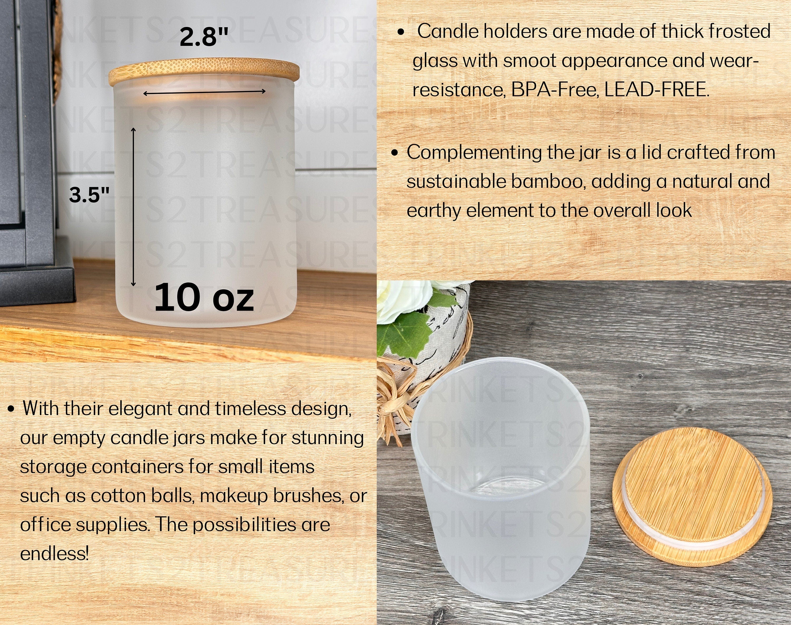 10 oz Frosted Candle Jars with Bamboo Lid/Multi-Purpose Jar/Breathe/#500